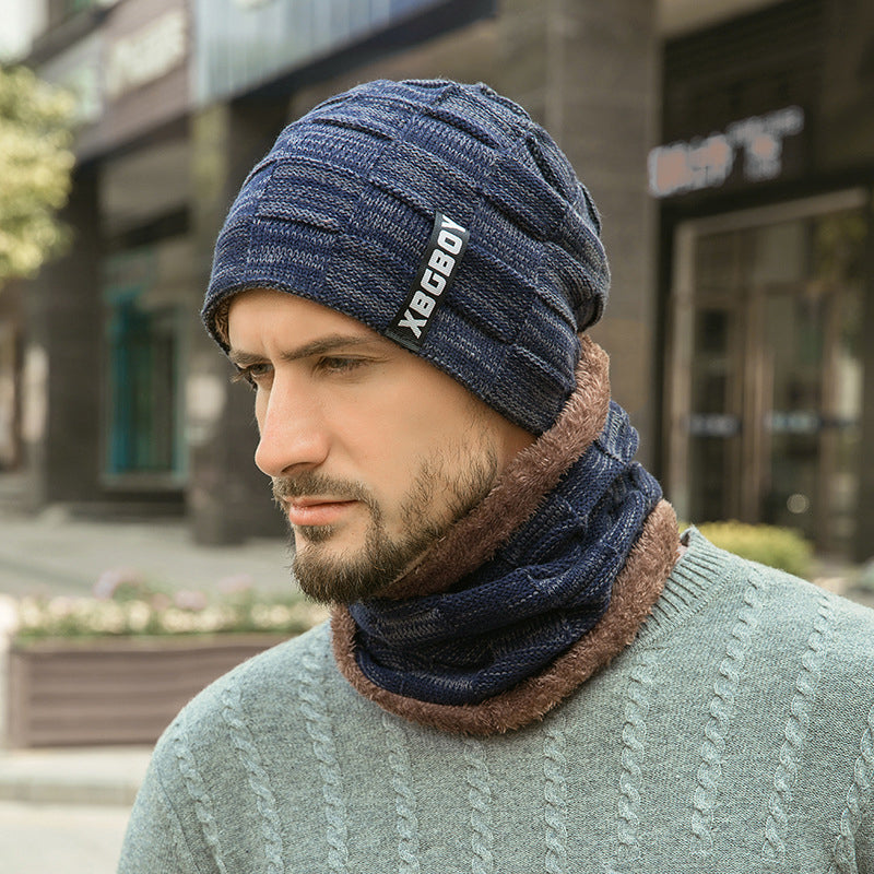 Touca e Cachecol Masculinos, Gorro, Conjunto, Inverno, Outono, Frio, Chapéu de Lã, Quente, Veludo, Caminhadas, Ar Livre, Novo, Moda