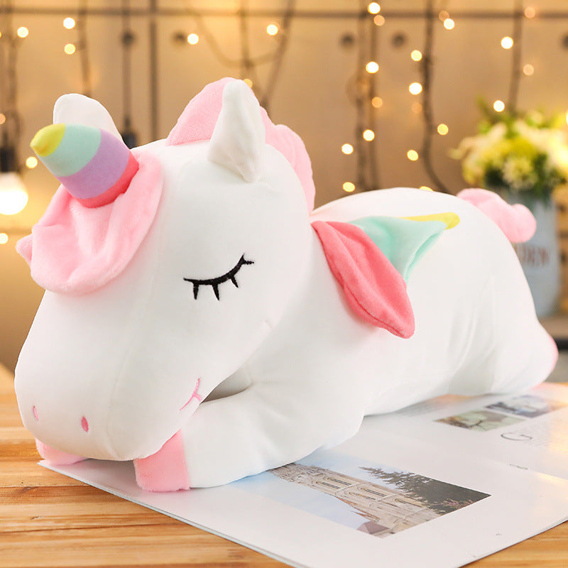 Kawaii Lying Unicorn Plush Toy, Soft Stuffed, Huggable, Bonito, Branco, Rosa, Cavalo, Appease Doll, Brinquedos para Crianças, Meninas, Amigos Gift, 25cm