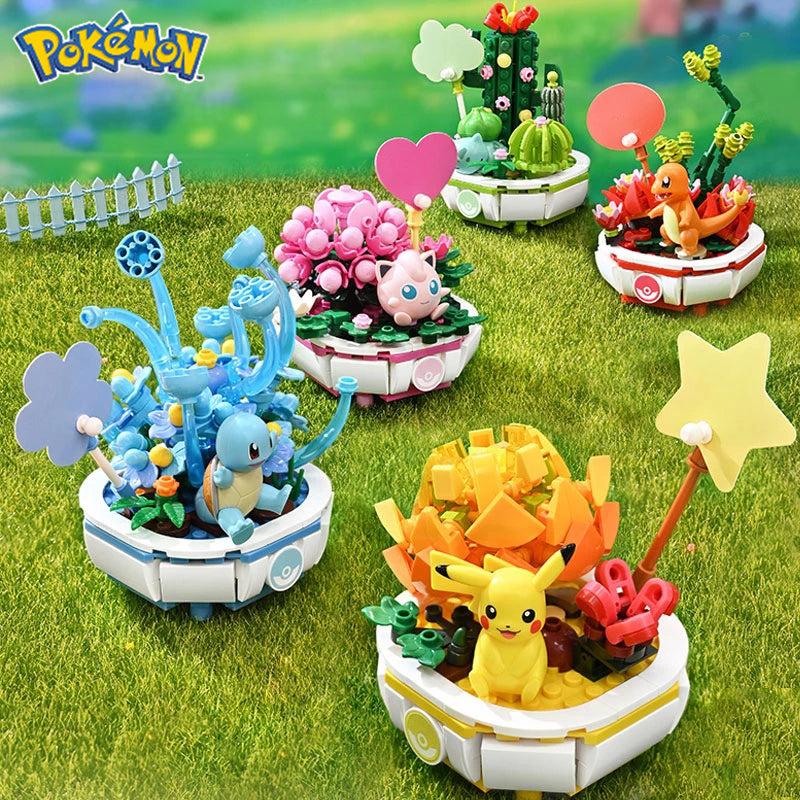 Pokémon Pikachu Building Block, Charmander, Bulbasaur, Squirtle e Jigglypuff Model Toy, Decoração do lar, Planta Potted Flower Brick, Presente da criança, Menina, Novo