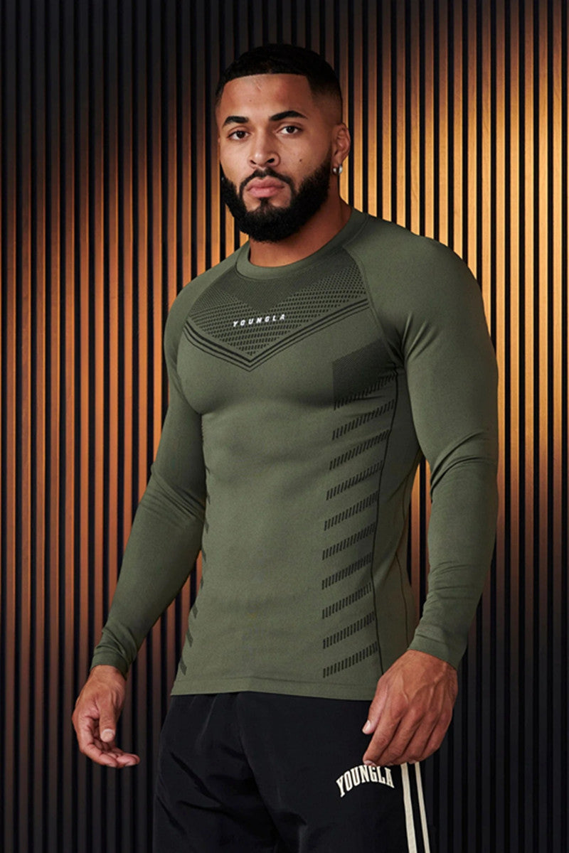 Camiseta Esportiva de Manga Longa Masculina, Justa, Respirável, Casual, Elástica, Abrigo de Treino, Outono, Inverno, Primavera, Estilo, Novo