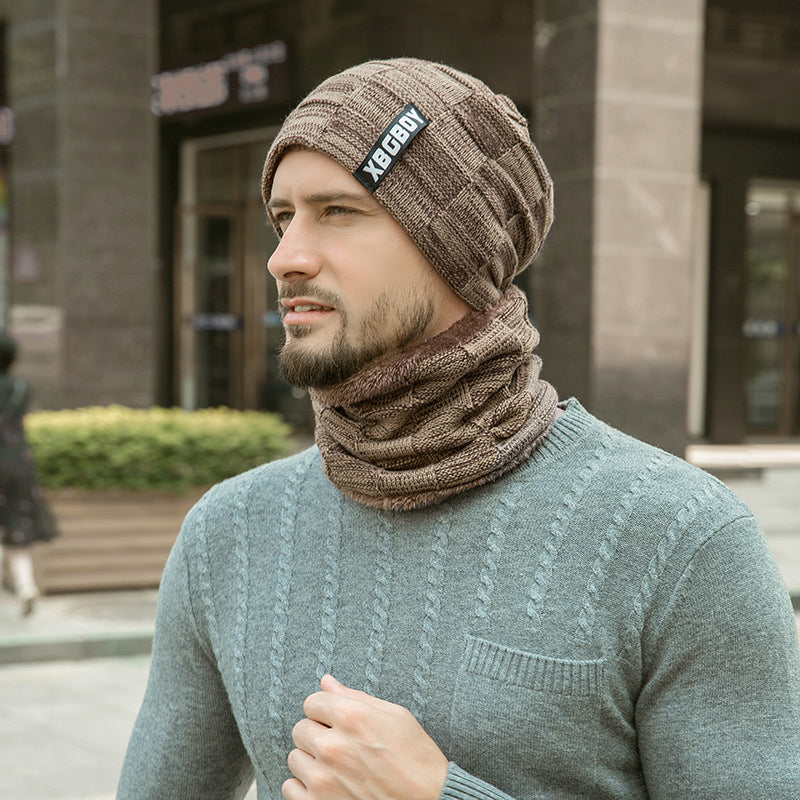 Touca e Cachecol Masculinos, Gorro, Conjunto, Inverno, Outono, Frio, Chapéu de Lã, Quente, Veludo, Caminhadas, Ar Livre, Novo, Moda