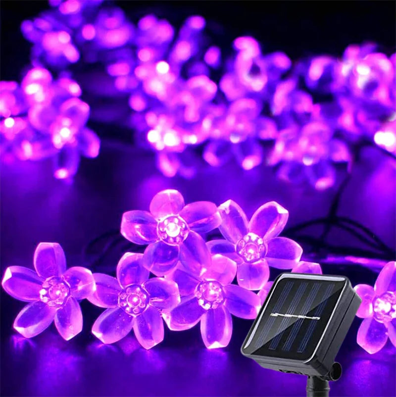 Outdoor Solar String Lights para jardim, impermeável, fada simulação, guirlandas florais, lâmpada, brilho