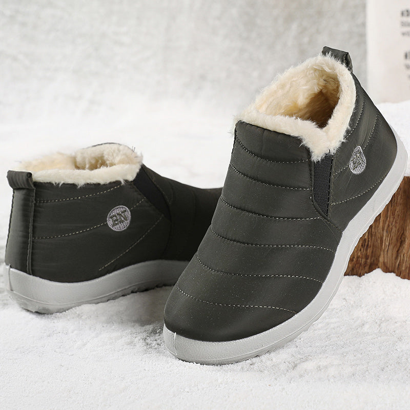 Botas de Pele Impermeáveis para Mulheres, Sapatos de Neve, Calçado de Inverno, Calçado Quente