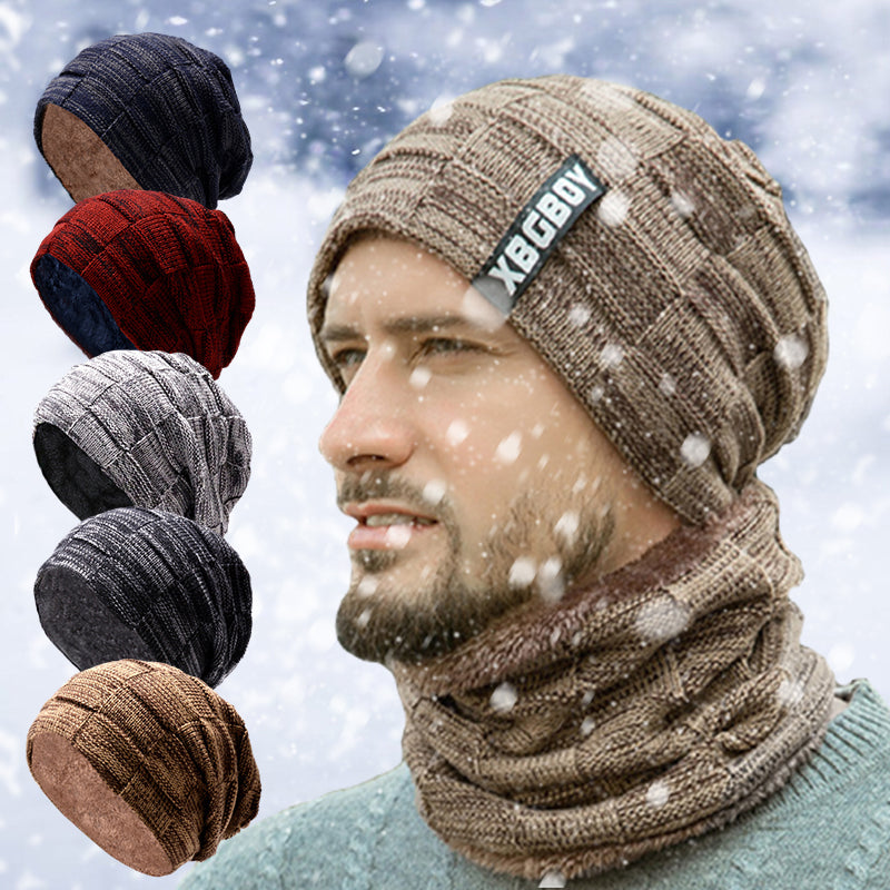 Touca e Cachecol Masculinos, Gorro, Conjunto, Inverno, Outono, Frio, Chapéu de Lã, Quente, Veludo, Caminhadas, Ar Livre, Novo, Moda