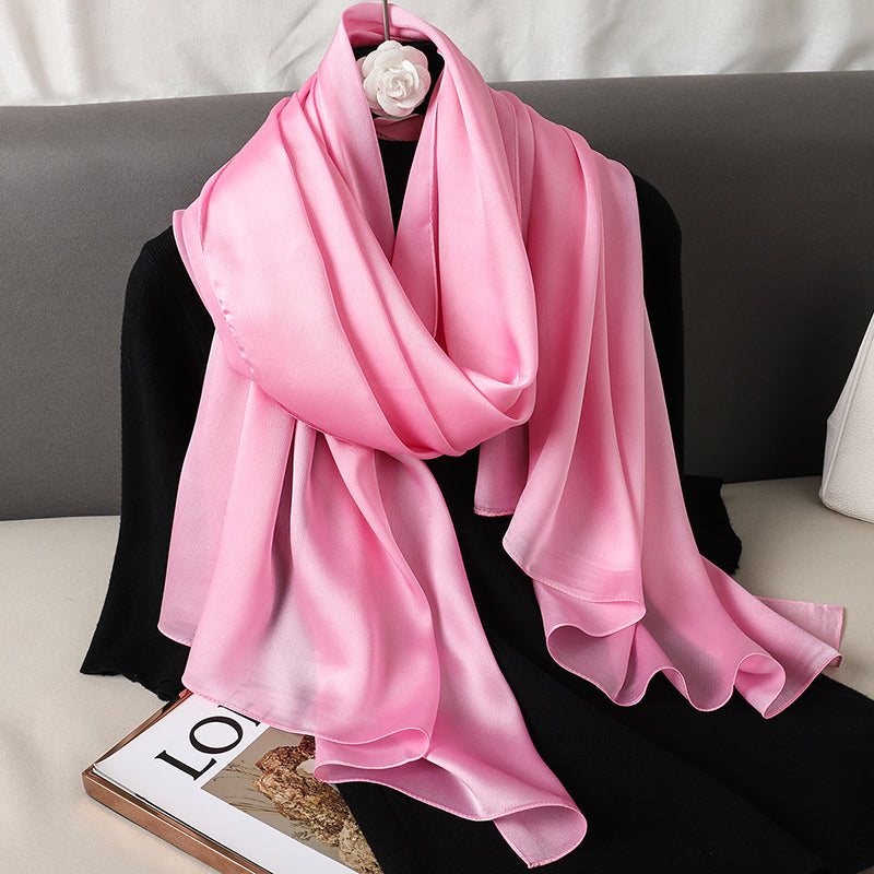 Lenço de Seda Gradiente de Luxo para Mulheres, Xales Femininos Sólidos, Bandana Envolto, Foulard Cabeça Lady Hijab, Poncho de Casamento, Marca de Moda