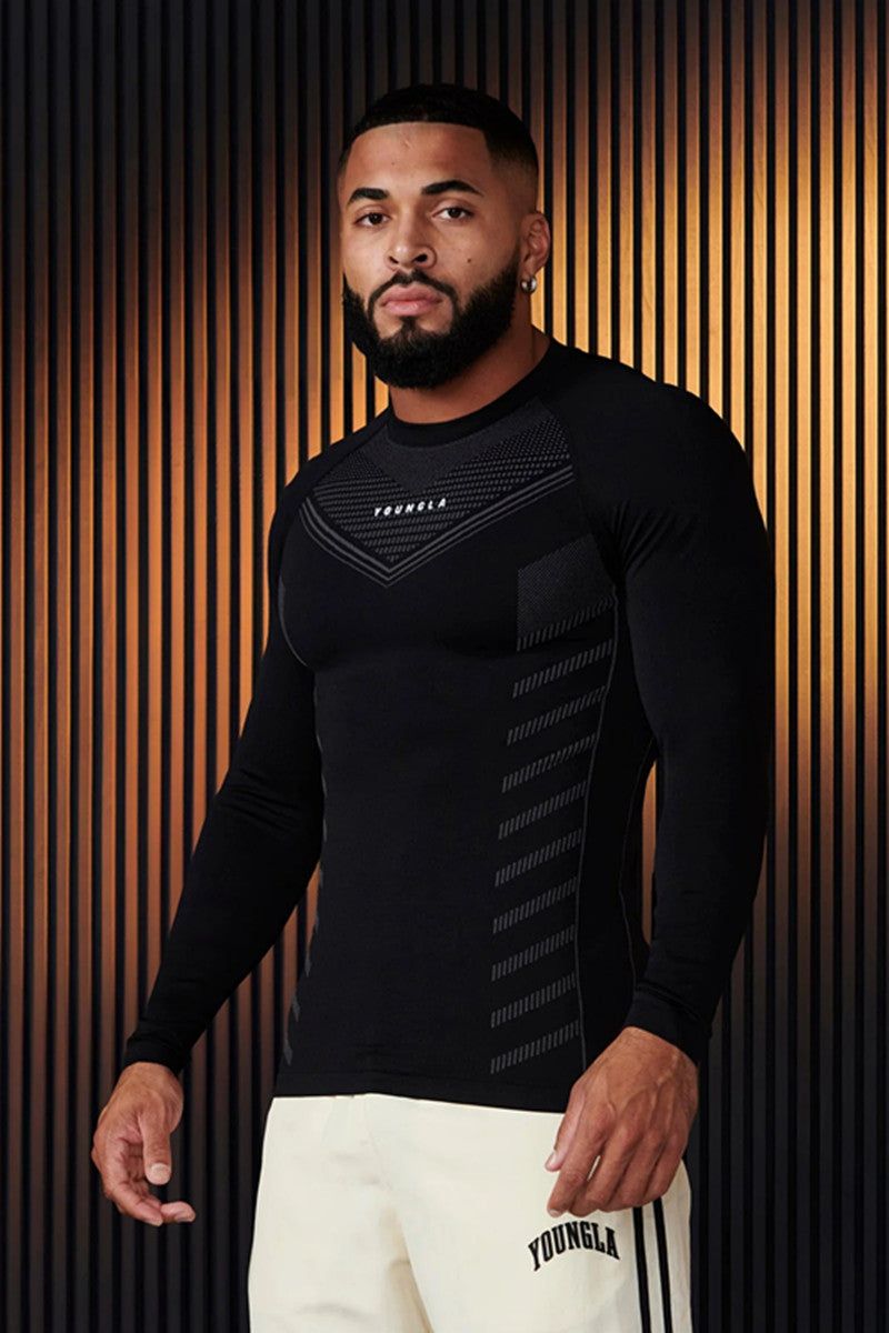 Camiseta Esportiva de Manga Longa Masculina, Justa, Respirável, Casual, Elástica, Abrigo de Treino, Outono, Inverno, Primavera, Estilo, Novo