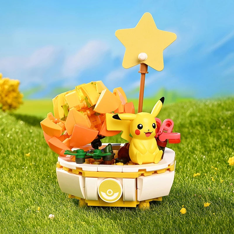 Pokémon Pikachu Building Block, Charmander, Bulbasaur, Squirtle e Jigglypuff Model Toy, Decoração do lar, Planta Potted Flower Brick, Presente da criança, Menina, Novo