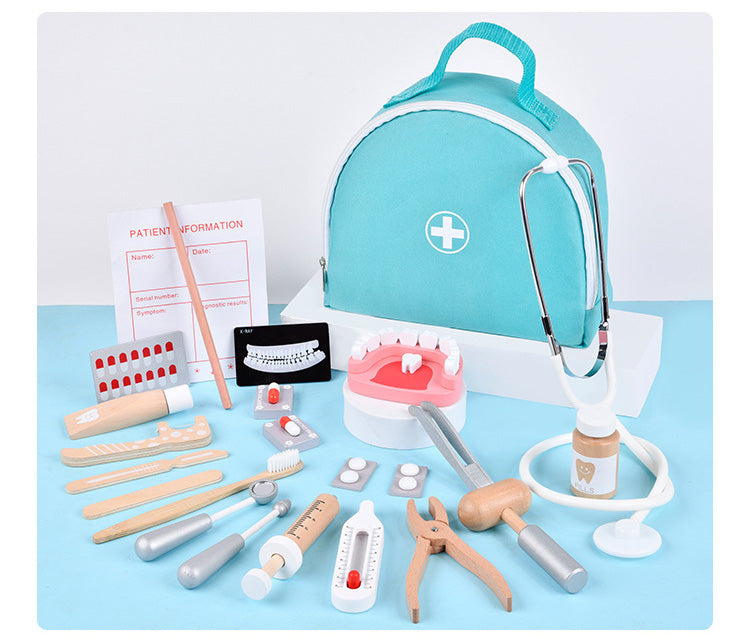 Kit de madeira jogar doutor brinquedos educativos para crianças simulação dentista verificar escova de dentes medicina conjunto role playing jogos