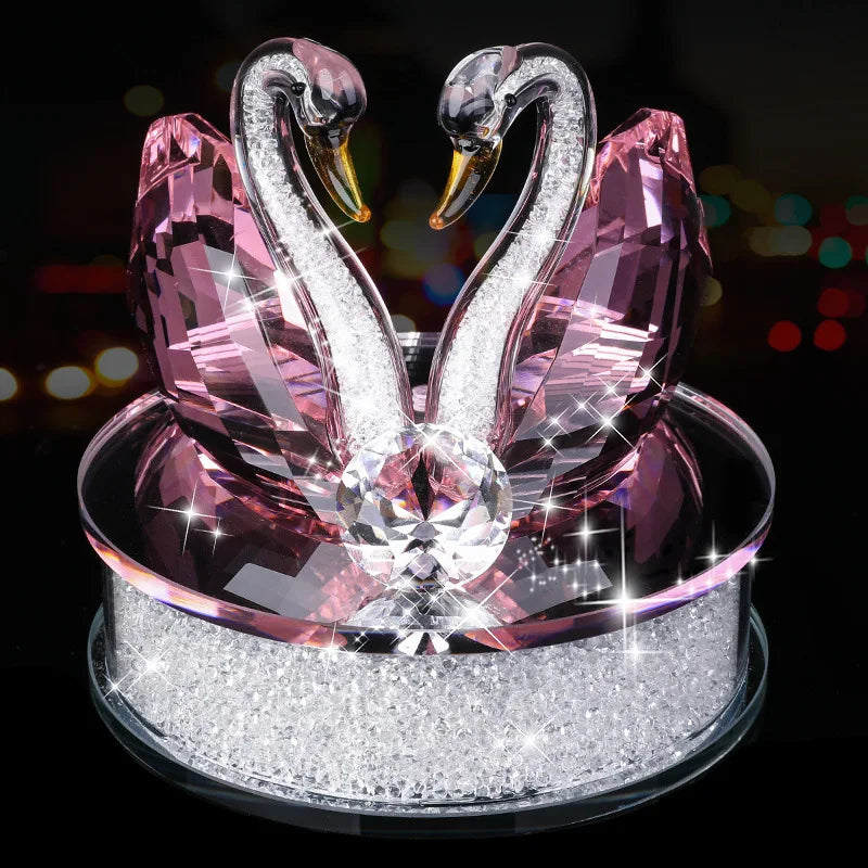 Requintado Artesanal Cisne De Cristal Estatuetas De Animais, Enfeite De Carro De Vidro, Casal Cisne Com Base, Decoração De Casa, Presente De Natal