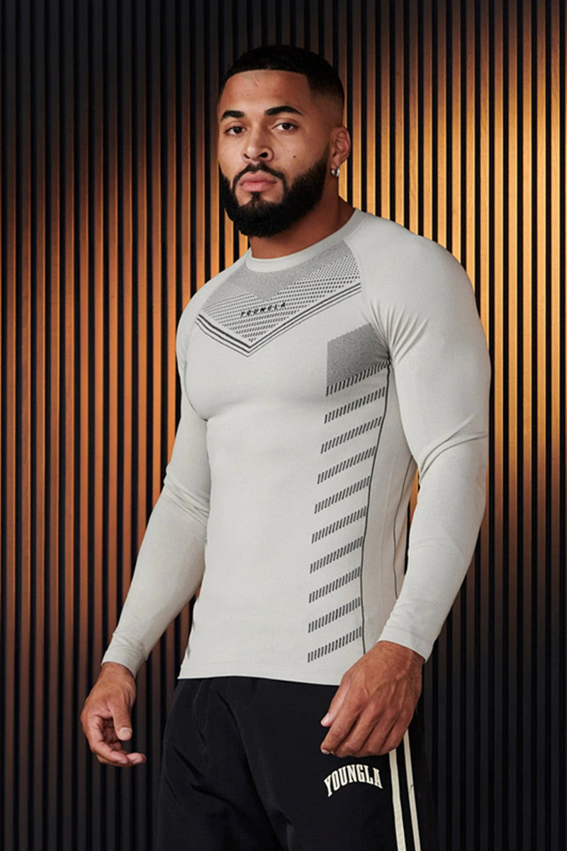 Camiseta Esportiva de Manga Longa Masculina, Justa, Respirável, Casual, Elástica, Abrigo de Treino, Outono, Inverno, Primavera, Estilo, Novo