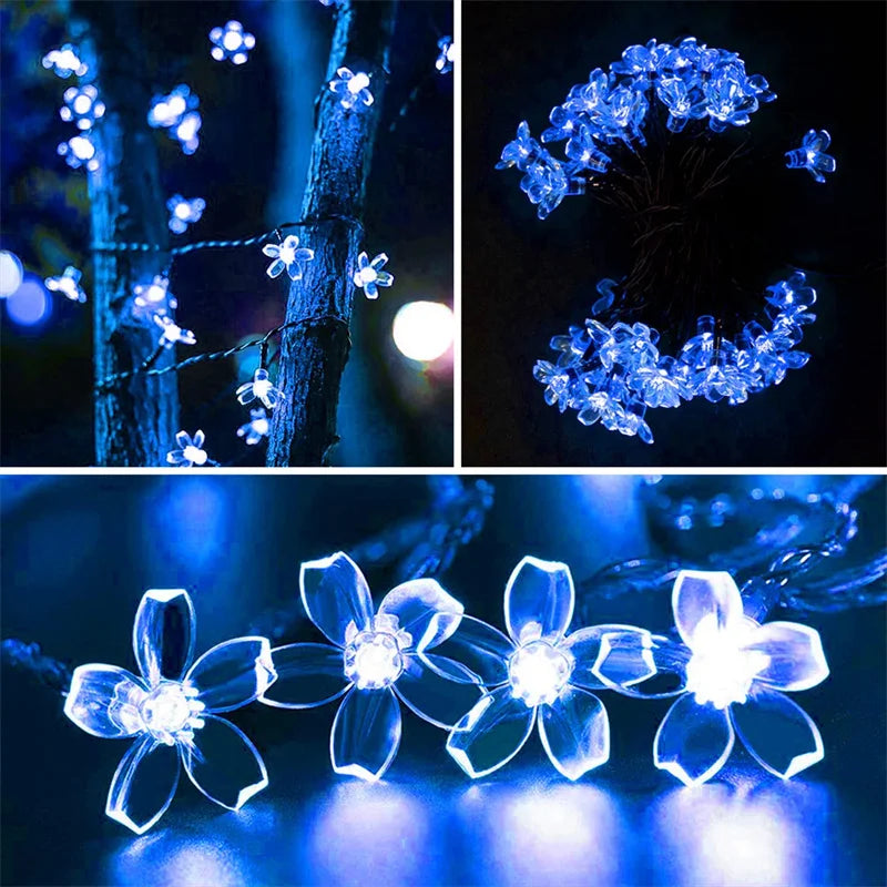 Outdoor Solar String Lights para jardim, impermeável, fada simulação, guirlandas florais, lâmpada, brilho