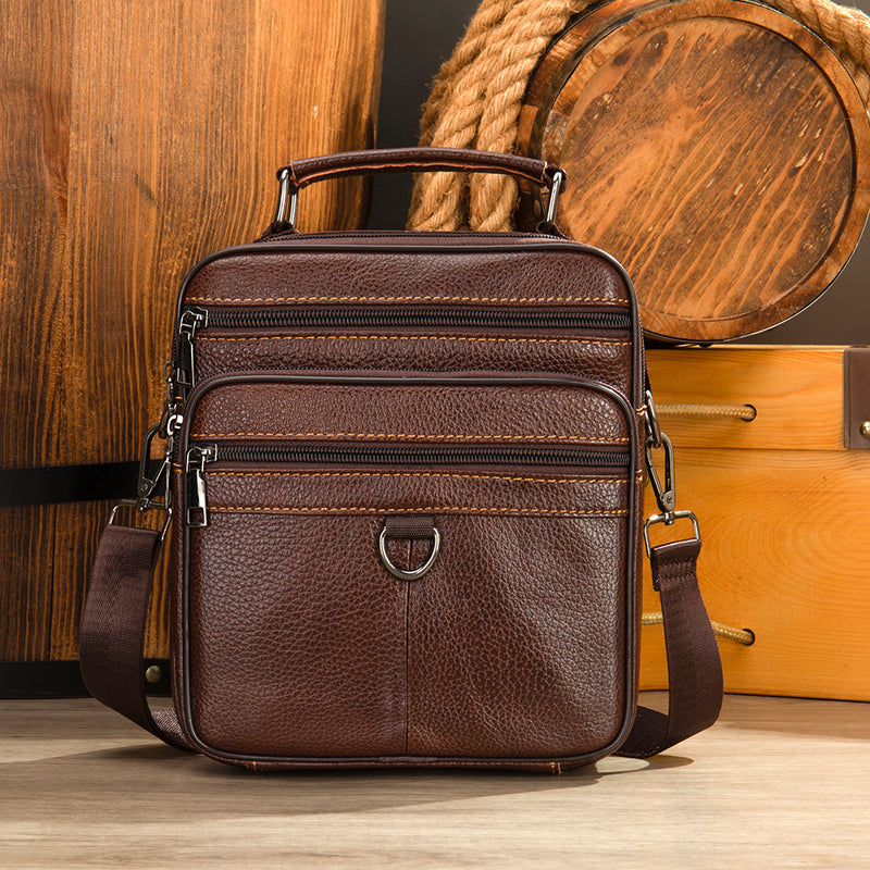 Bolsa de Ombro de Couro para Homens, Bolsas de Couro Genuíno, Bolsa Crossbody Pequena, iPad, Bolsa Mensageiro Masculina, Bolsa Preta, na Moda