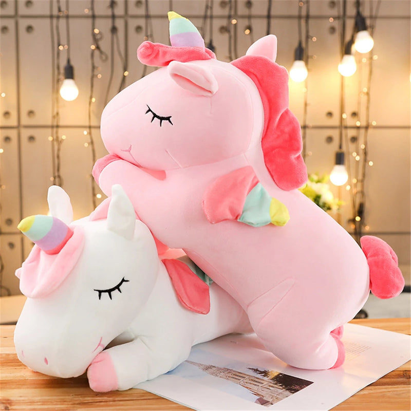 Kawaii Lying Unicorn Plush Toy, Soft Stuffed, Huggable, Bonito, Branco, Rosa, Cavalo, Appease Doll, Brinquedos para Crianças, Meninas, Amigos Gift, 25cm