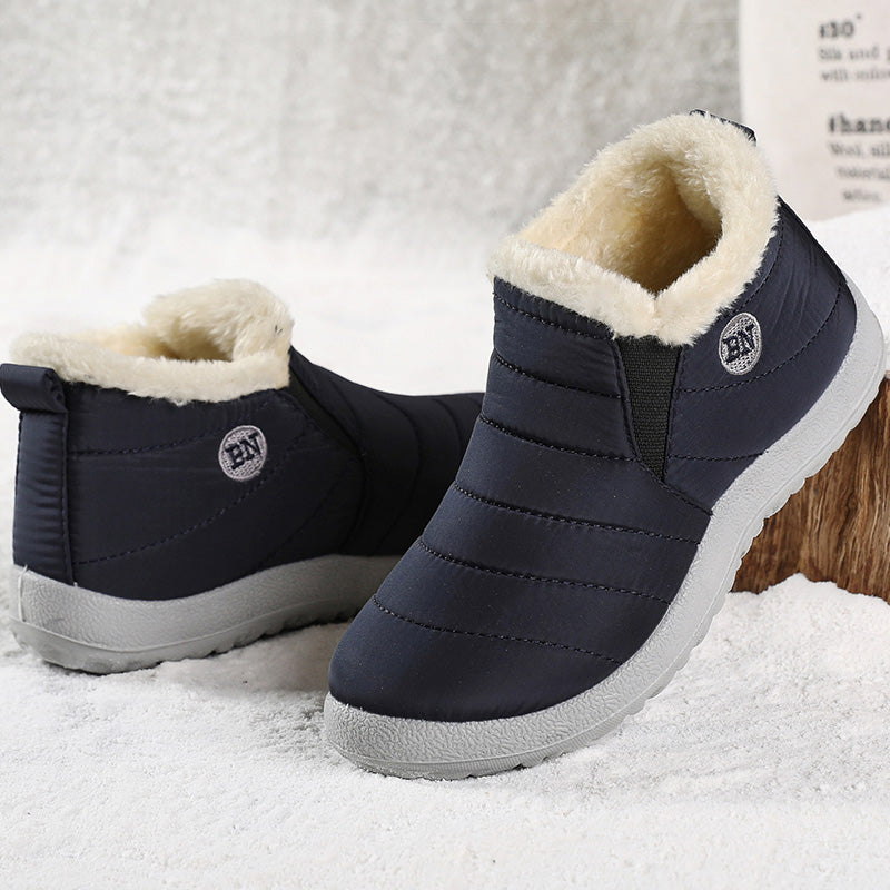 Botas de Pele Impermeáveis para Mulheres, Sapatos de Neve, Calçado de Inverno, Calçado Quente