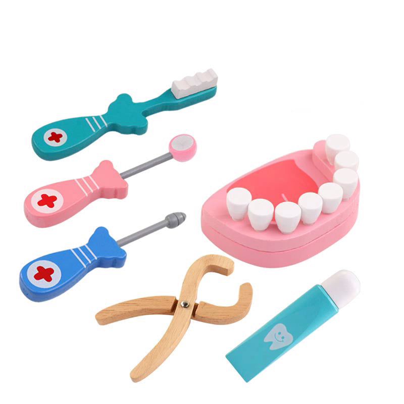 Kit de madeira jogar doutor brinquedos educativos para crianças simulação dentista verificar escova de dentes medicina conjunto role playing jogos