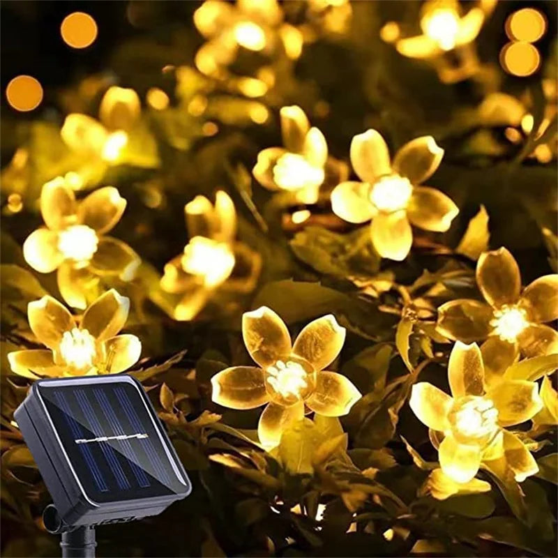 Outdoor Solar String Lights para jardim, impermeável, fada simulação, guirlandas florais, lâmpada, brilho