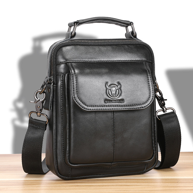 BULLCAPTAIN-Bolsa De Ombro De Couro Genuíno Para Homens, Bolsa Multifuncional Tablet, Bolsa Crossbody Casual, Couro De Vaca Retro, 7.9"