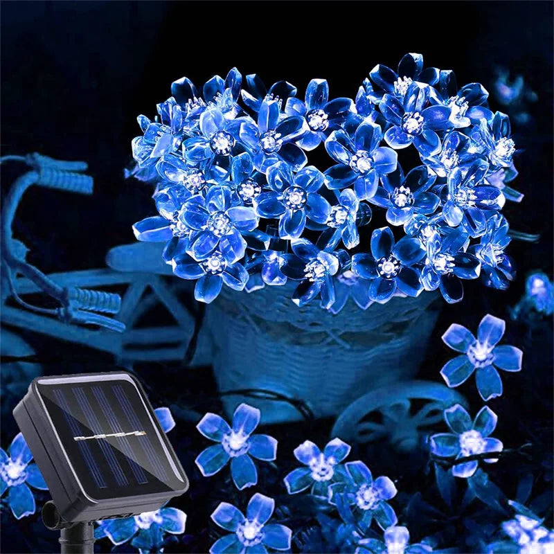 Outdoor Solar String Lights para jardim, impermeável, fada simulação, guirlandas florais, lâmpada, brilho